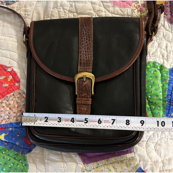 Vintage Brahmin 80's Black/Brown croc strap leather crossbody bag - Picture 12 of 13